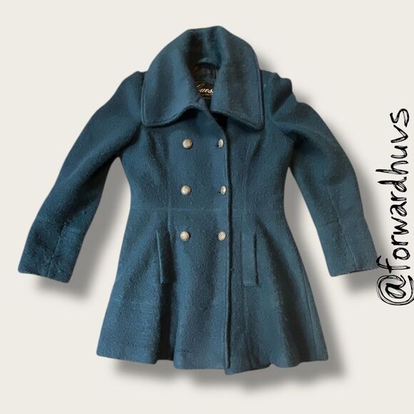Guess Wool Blend Teal Colored Pea Coat Size Large - Picture 1 of 13